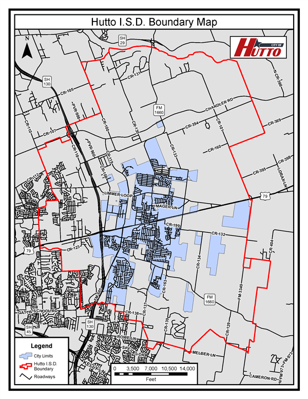 Map showing Hutto ISD and City of Hutto boundaries
