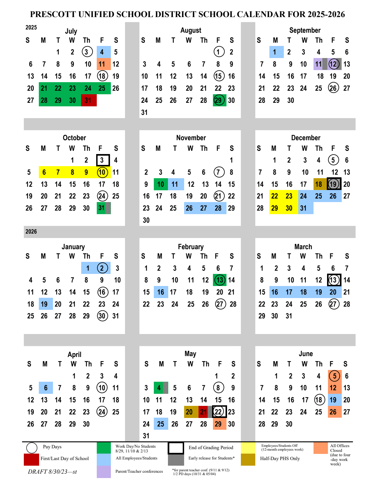 2025-2026 District Calendar - Prescott Unified School Dist 1