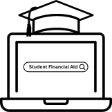 Icon representing student financial aid with graduation cap.