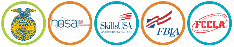 CTE organization icons: FFA, HOSA, SkillsUSA, FBLA, FCCLA