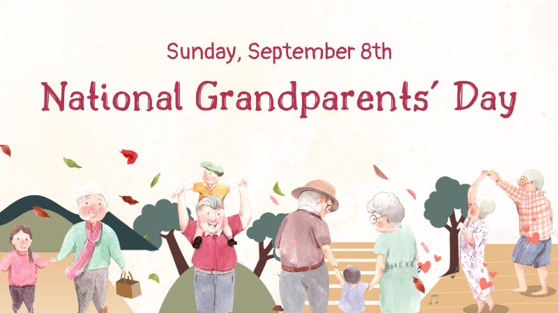 Illustration of grandparents playing with children