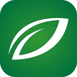 Green leaf logo displayed prominently on the app interface, symbolizing nature and sustainability.