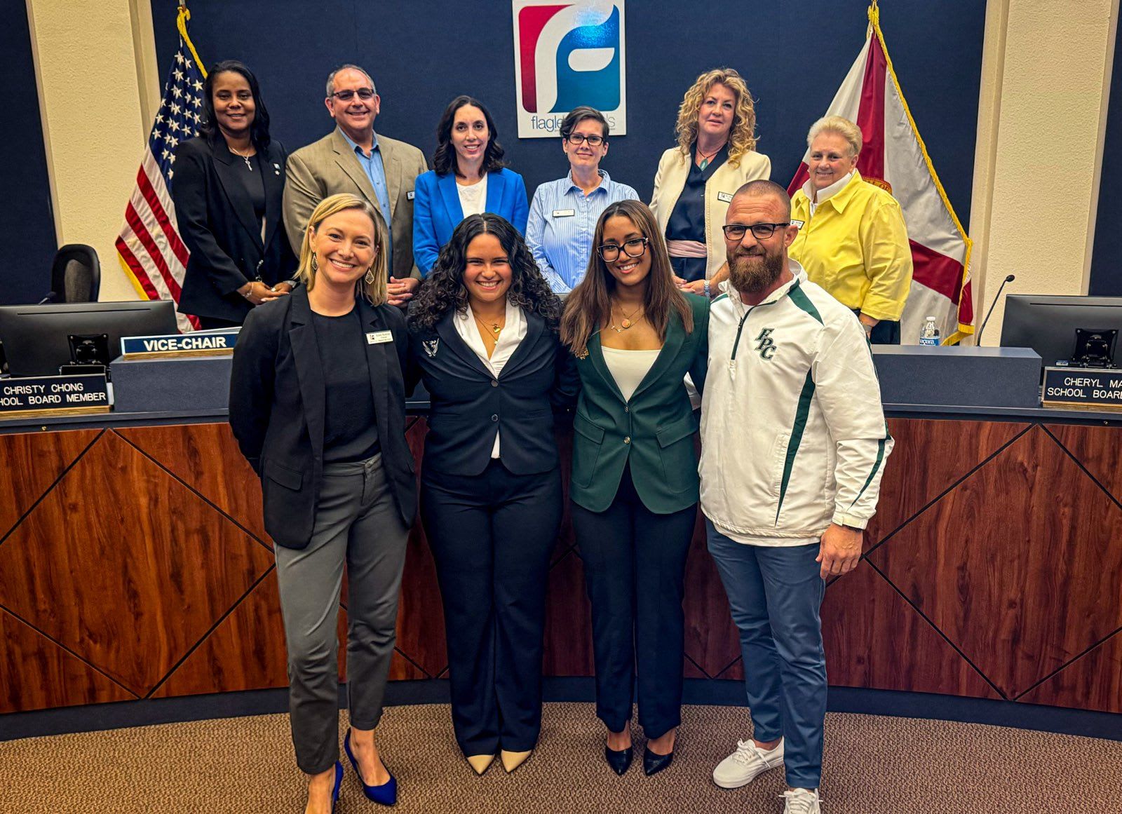 New Student Board Member 24-25 pictured with School Board and HS Principals