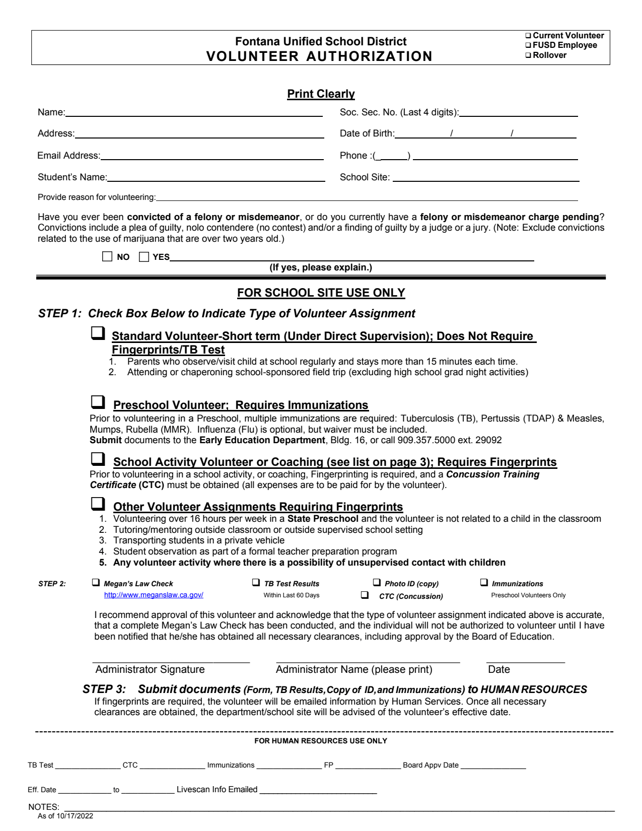 First page of the PDF file: FORM_-_Volunteer_Authorization_Form_revised_10-2022