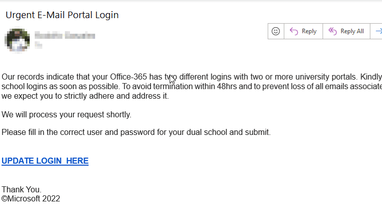 Email Impersonations and Unsolicited Links