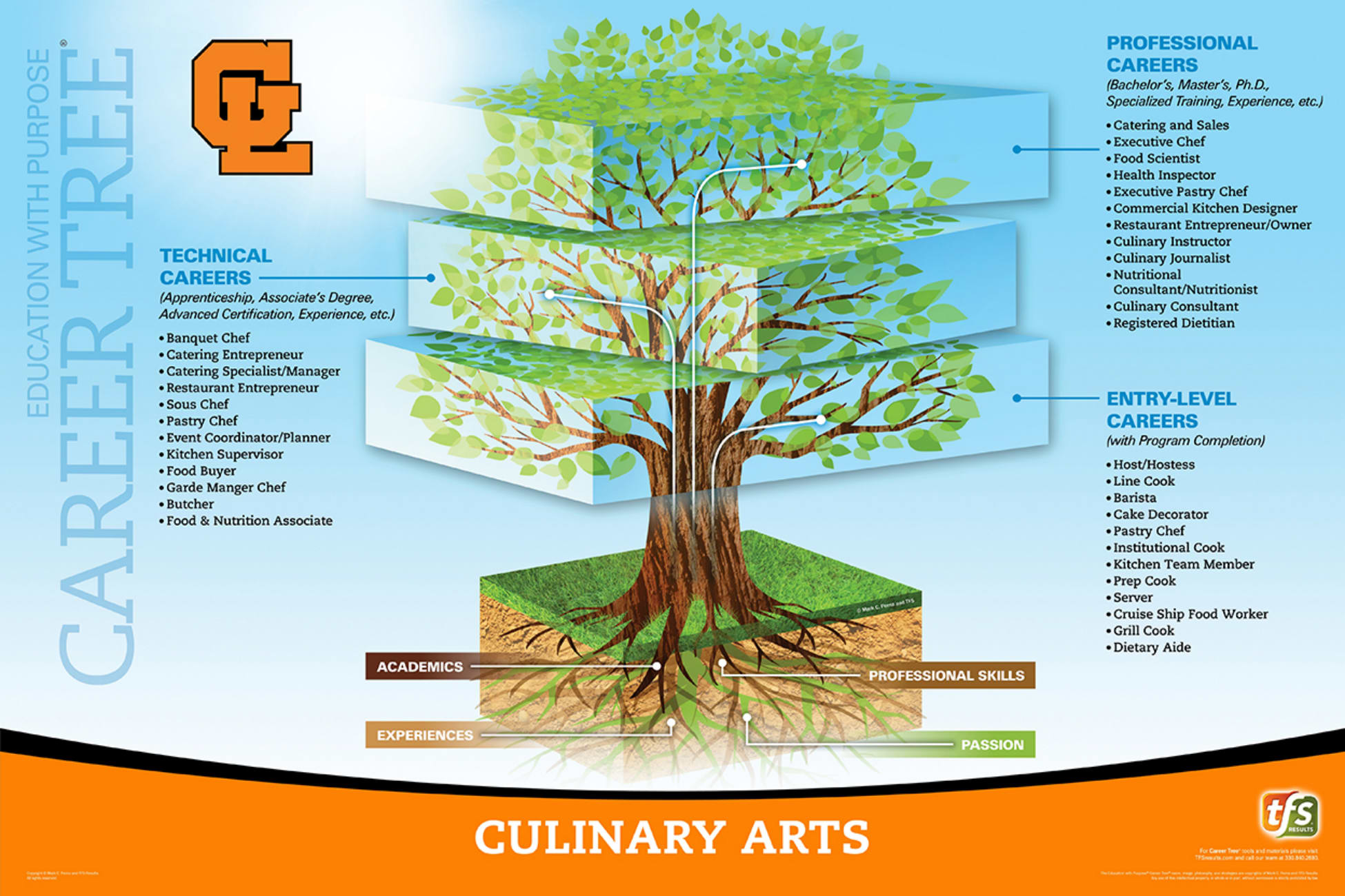 Culinary Arts career pathways diagram showing various career options and educational requirements