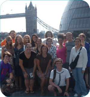 Group of students in front of the Tower Bridge in London England