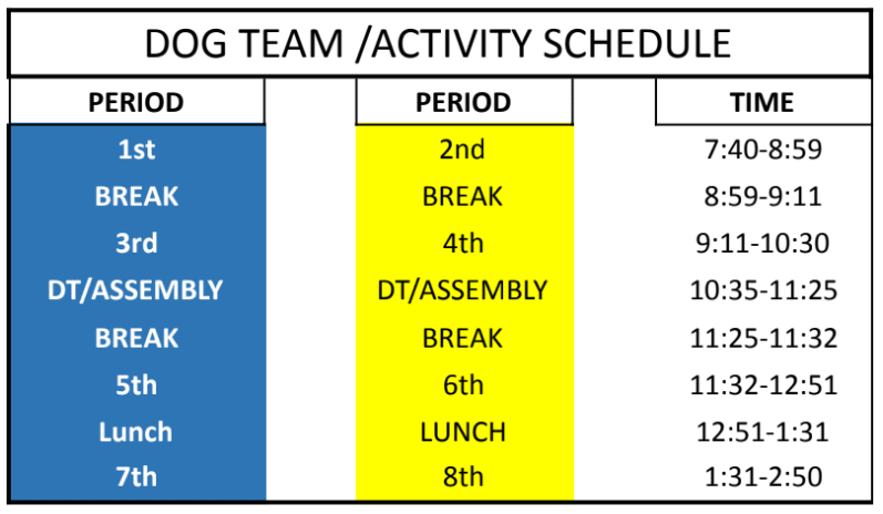 Dog Team or Activity Schedule