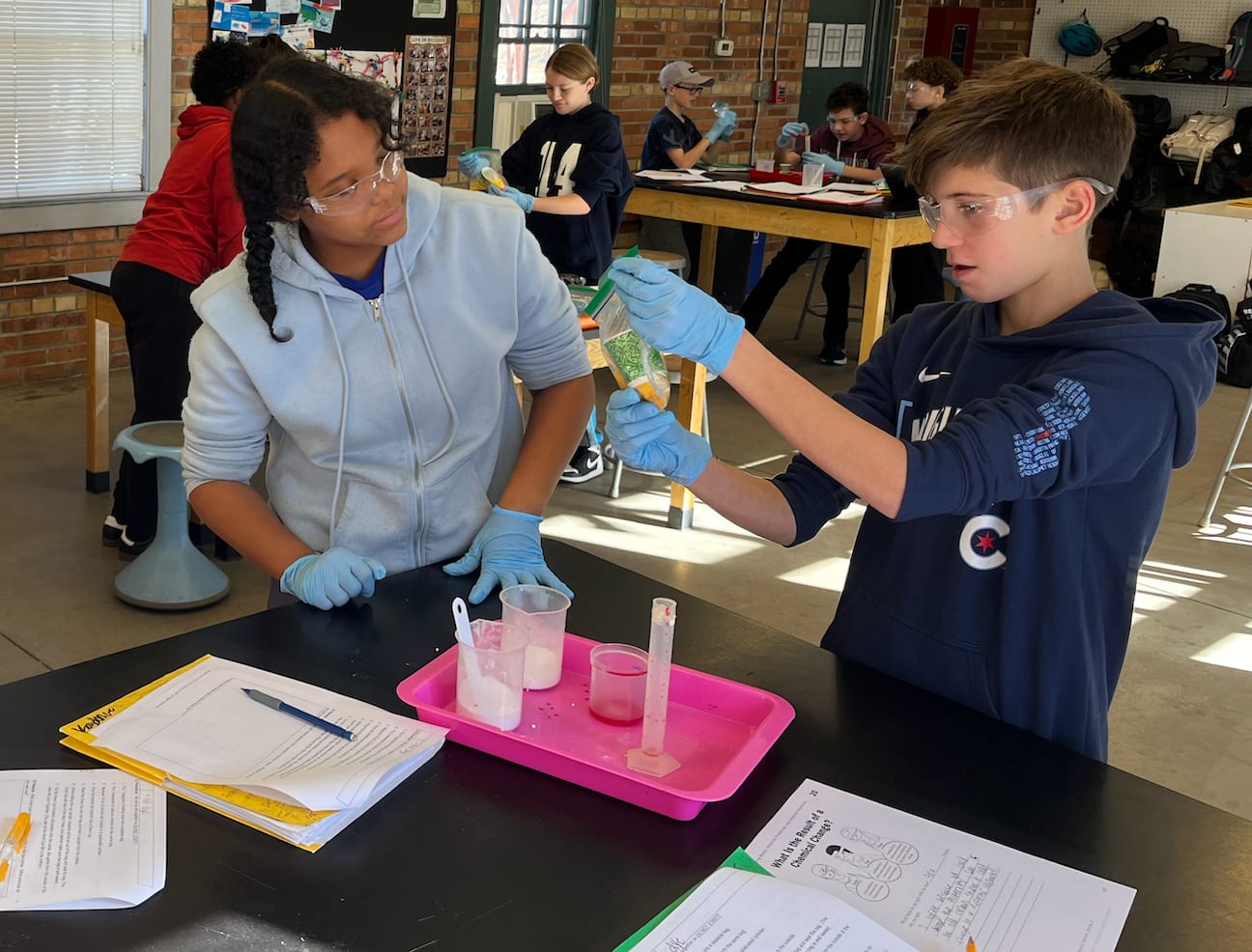 Stanley students collaborating on classroom work