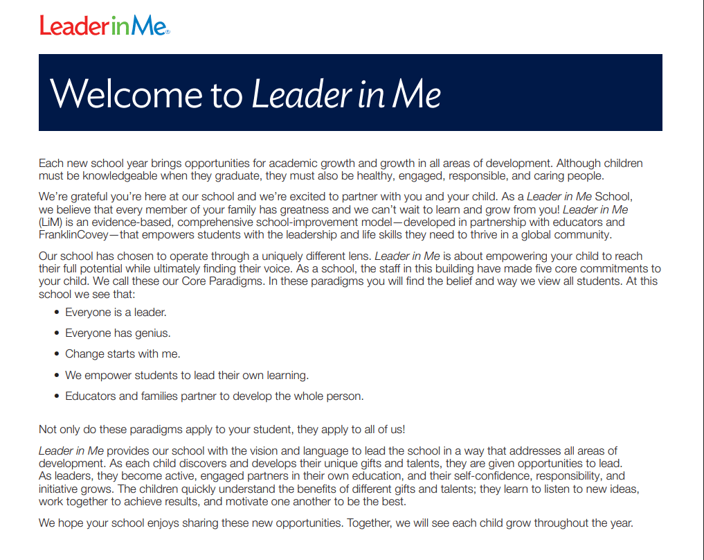 Leader In Me Newsletter