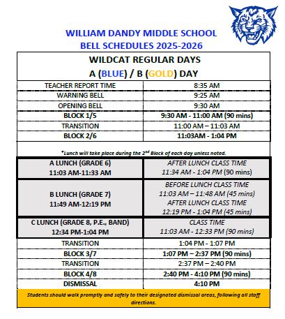 Bell Schedule - William Dandy Middle