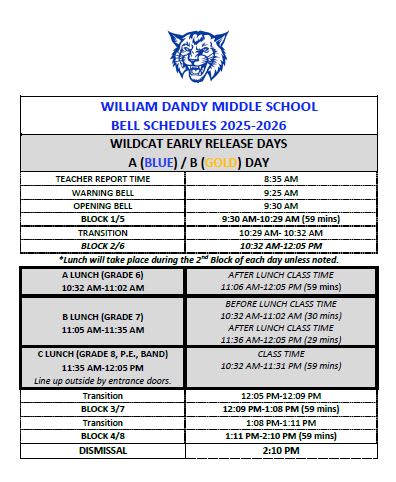 Bell Schedule - William Dandy Middle