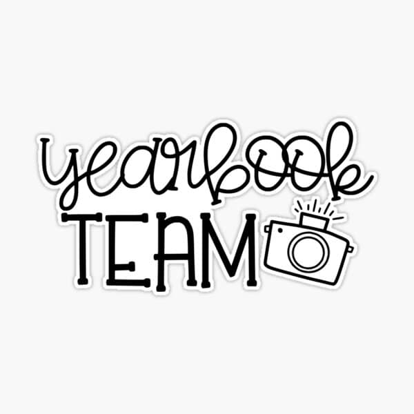 Students using cameras and reviewing photos for the yearbook