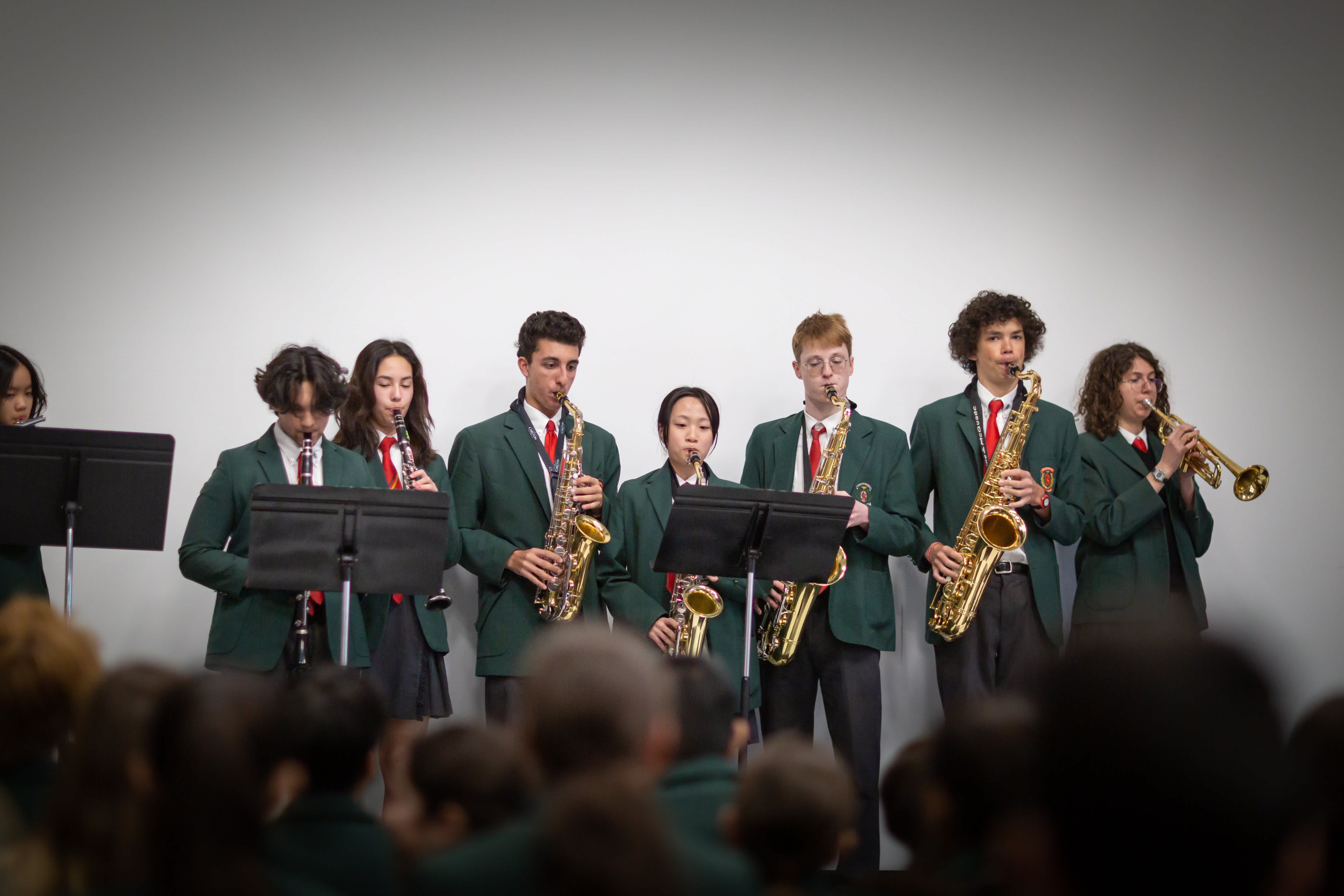 Students rehearsing in a music ensemble
