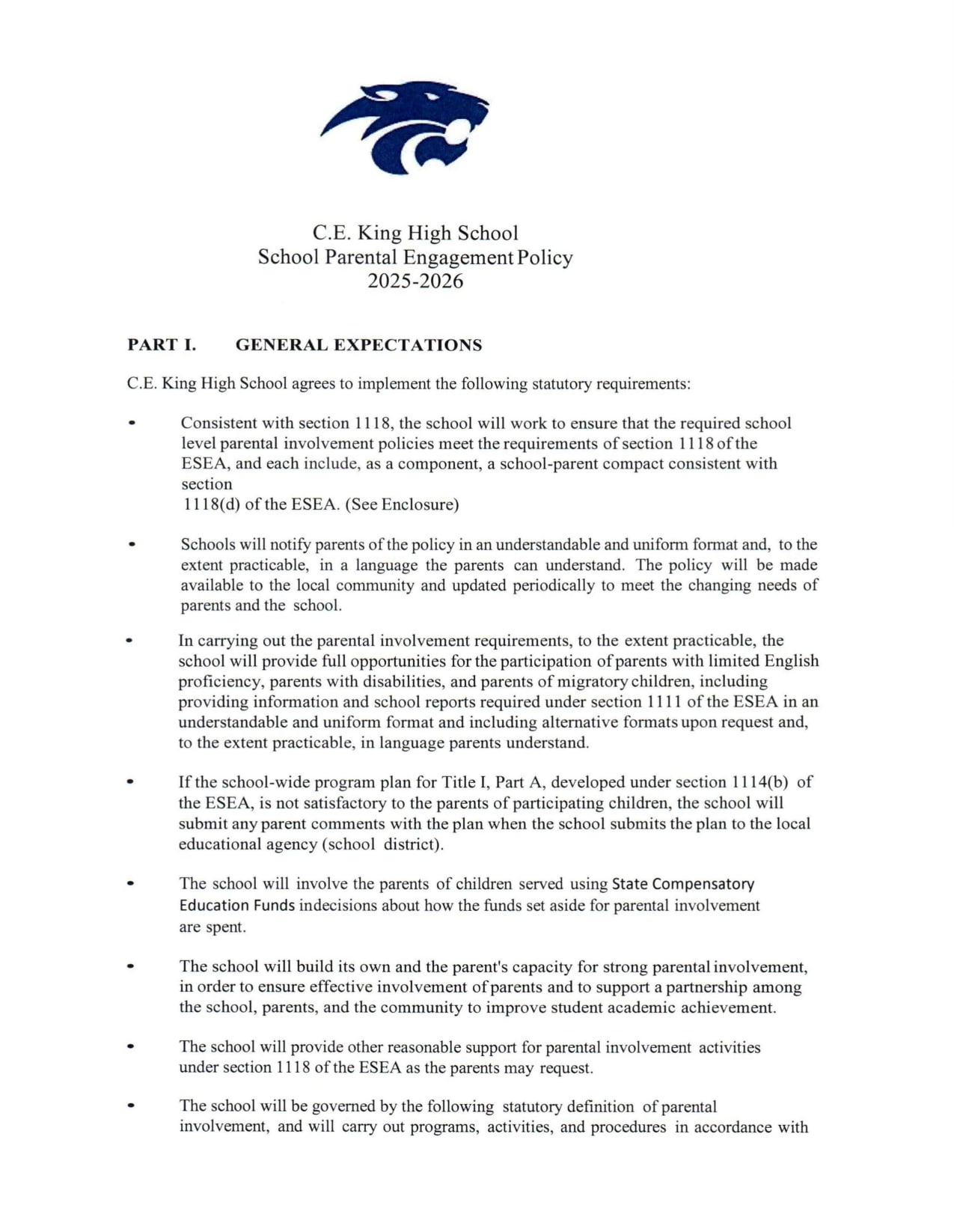 First page of the PDF file: KHS_Parent-Engagement-Policy_25-26