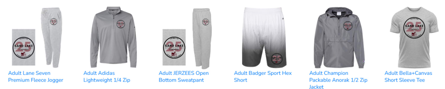 Sand Lake 25th Anniversary spiritwear examples