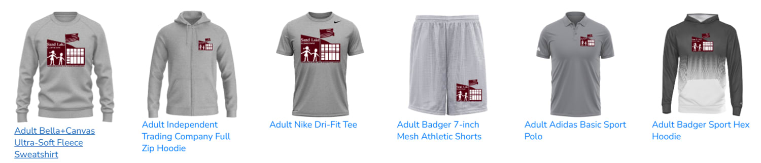Sand Lake maroon logo spiritwear examples