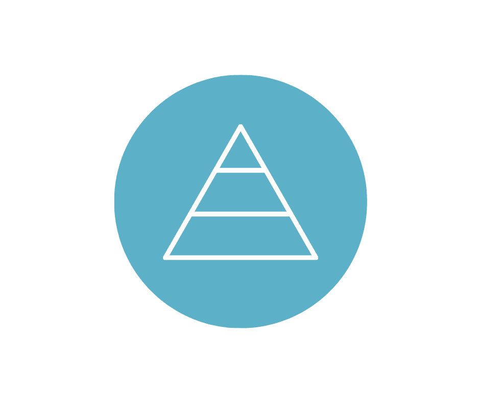 Blue oval with white triangular symbol.