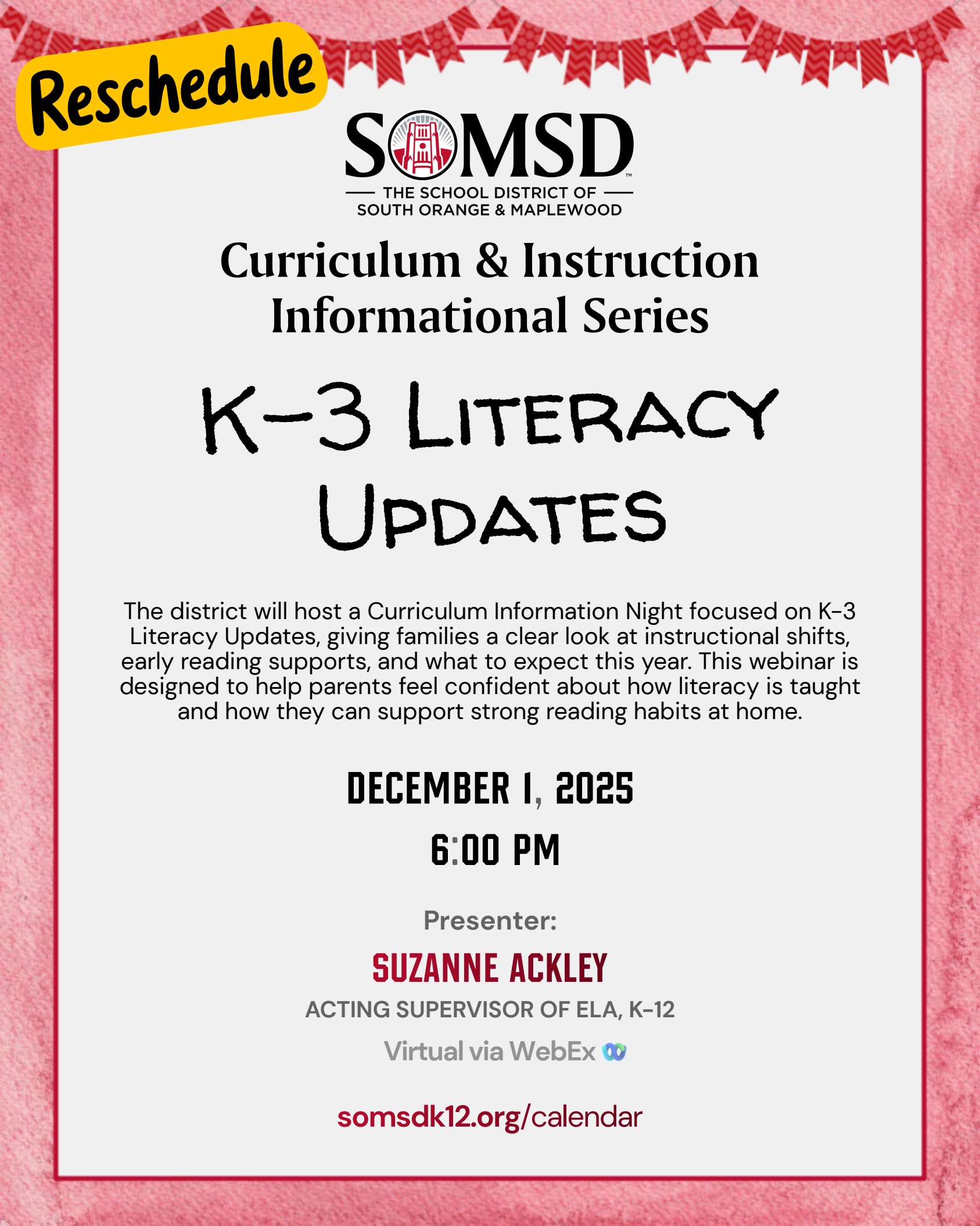 K-3 Literacy Curriculum Information Night Flyer