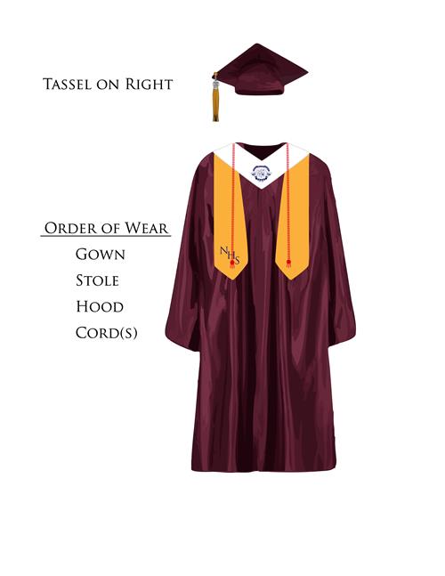 Image of graduation day attire, with instructions on how to wear it