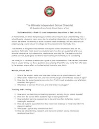 The image shows a red and green circular seal or emblem with text describing it as "The Ultimate Independent School Checklist".