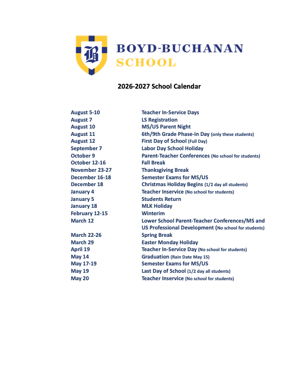 2026-2027 School Calendar