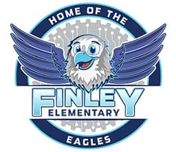 Finley Elementary School Logo featuring an eagle and gear