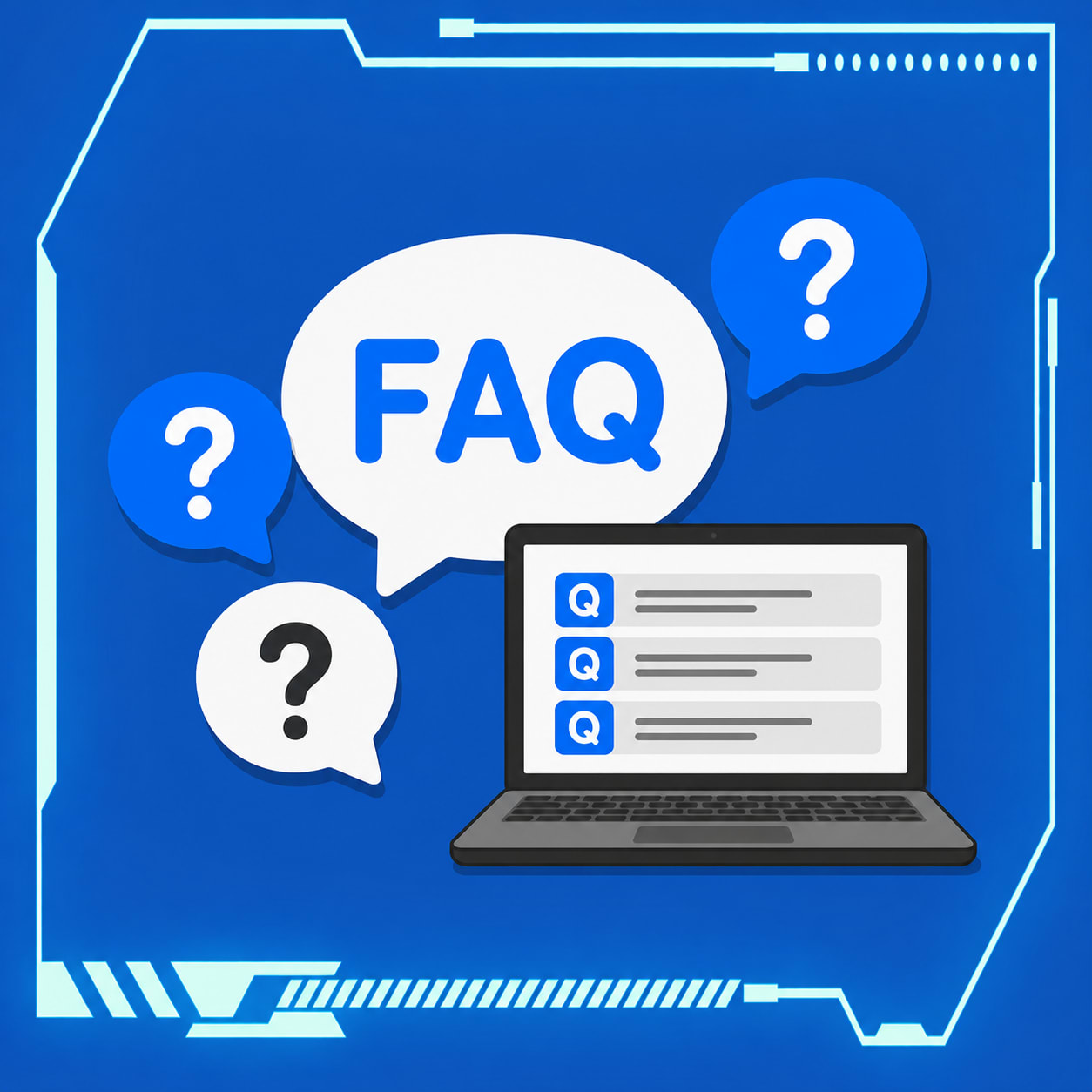 A computer with question marks