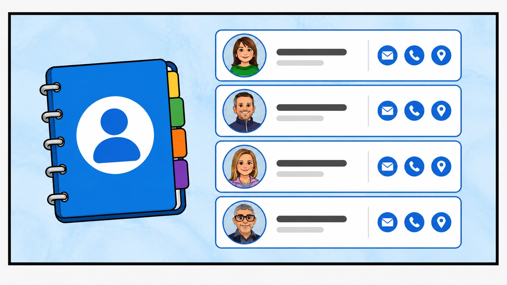 Address book icon with info for teacher contact