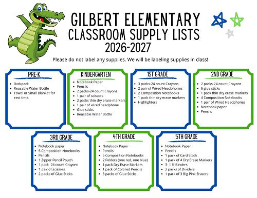 Gilbert Elementary Classroom Supply Lists for the 2026-2027 school year