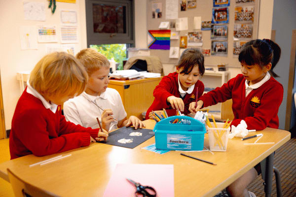 Epiphany School students working together in class