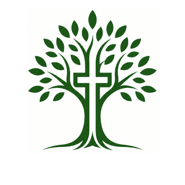 Green tree with cross in trunk