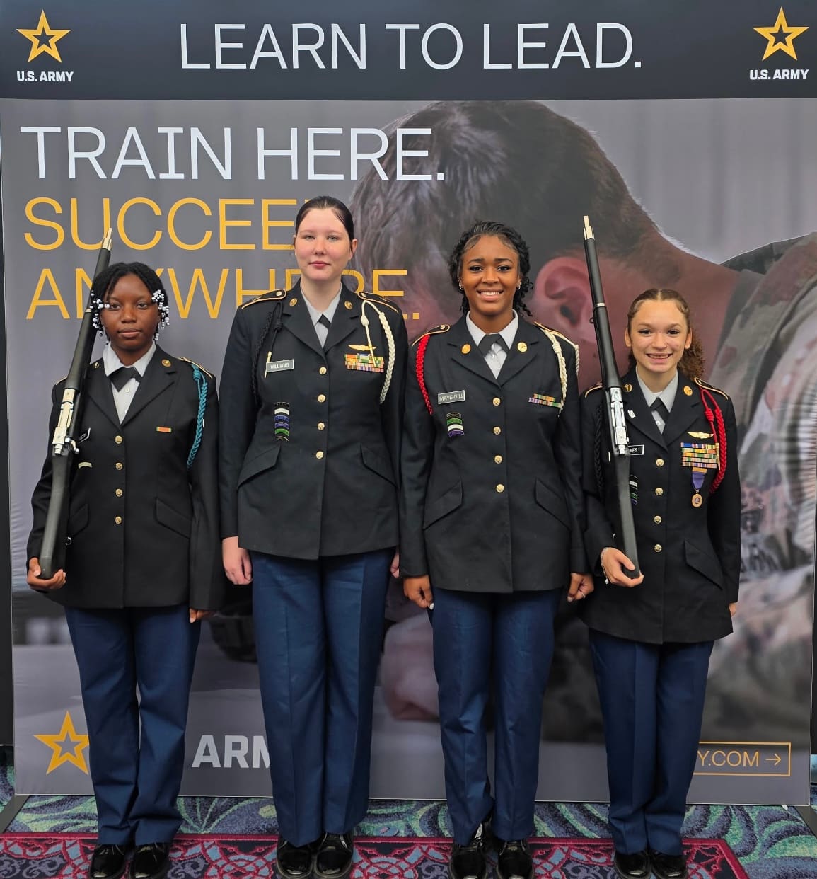Four Chickasaw JROTC cadets standing together in uniform
