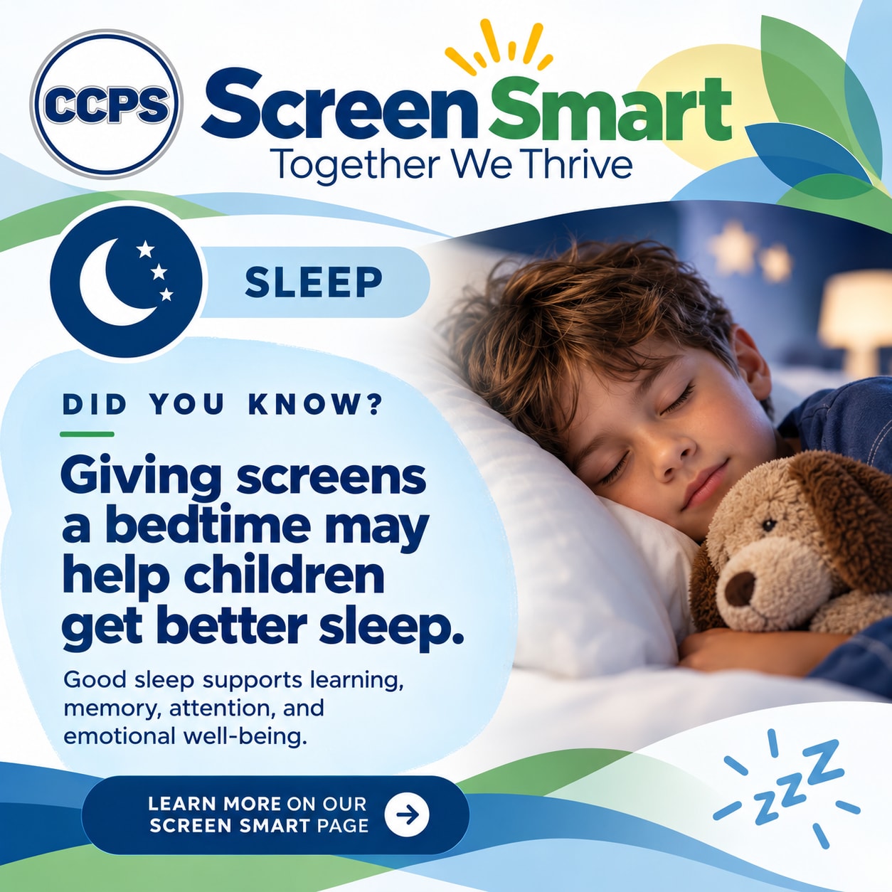 Screen Smart graphic about giving screens a bedtime