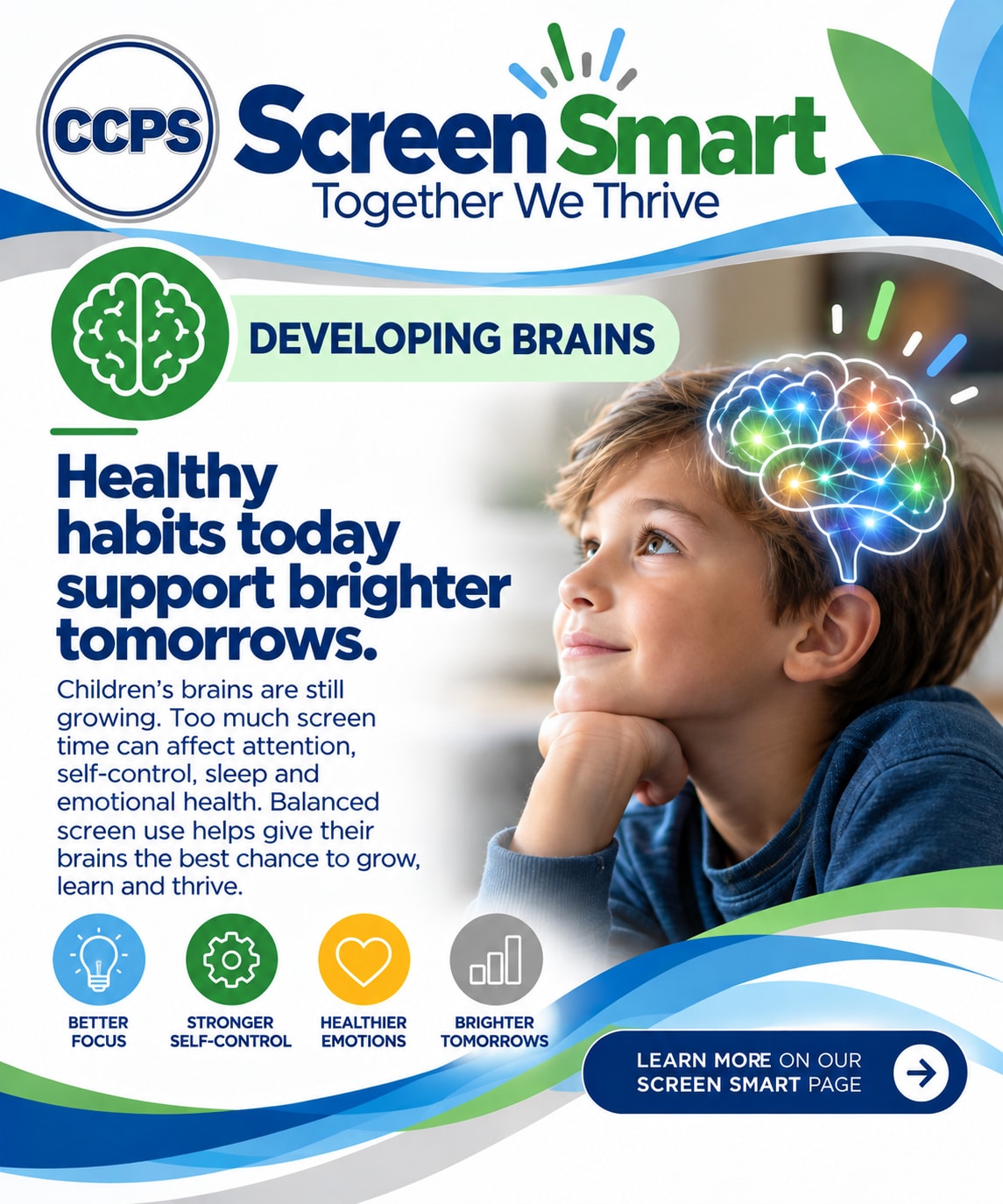Screen Smart graphic about healthy habits and developing brains