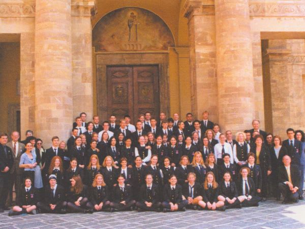 An archival CCI school group photograph outside the basilica in Lanciano