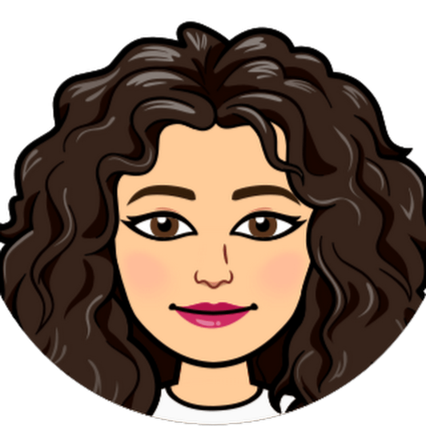 A cartoon woman with curly brown hair and pink lips is centered against a plain white background.