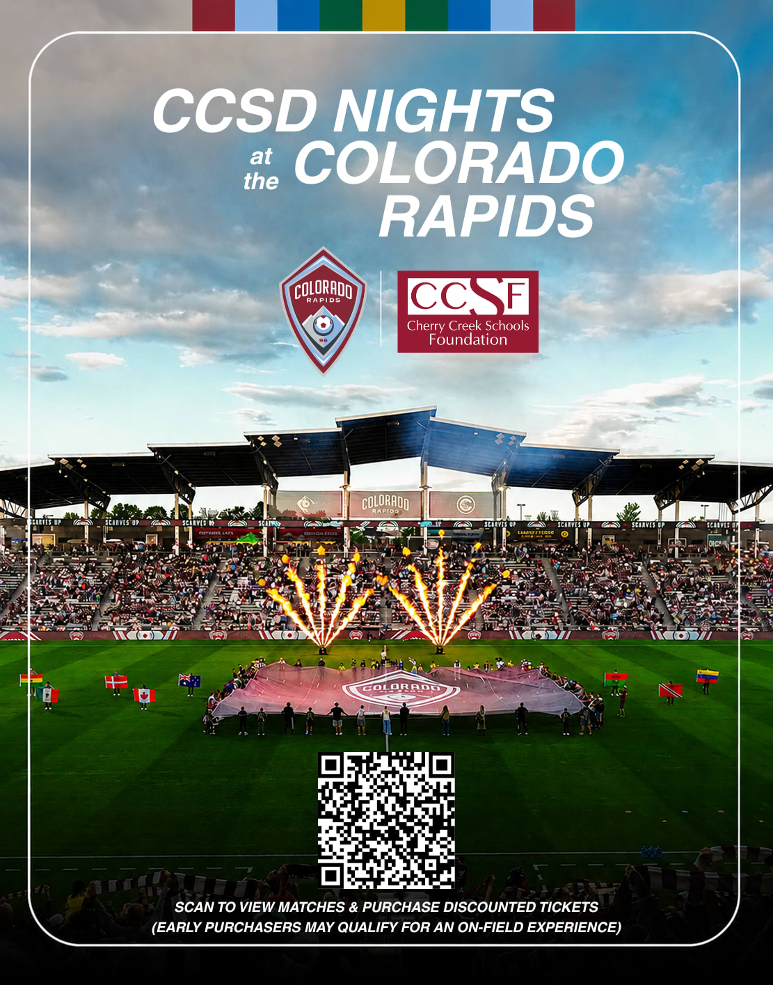CCSD Nights at the Colorado Rapids promotional flyer. Full flyer text follows in the disclosure widget below.