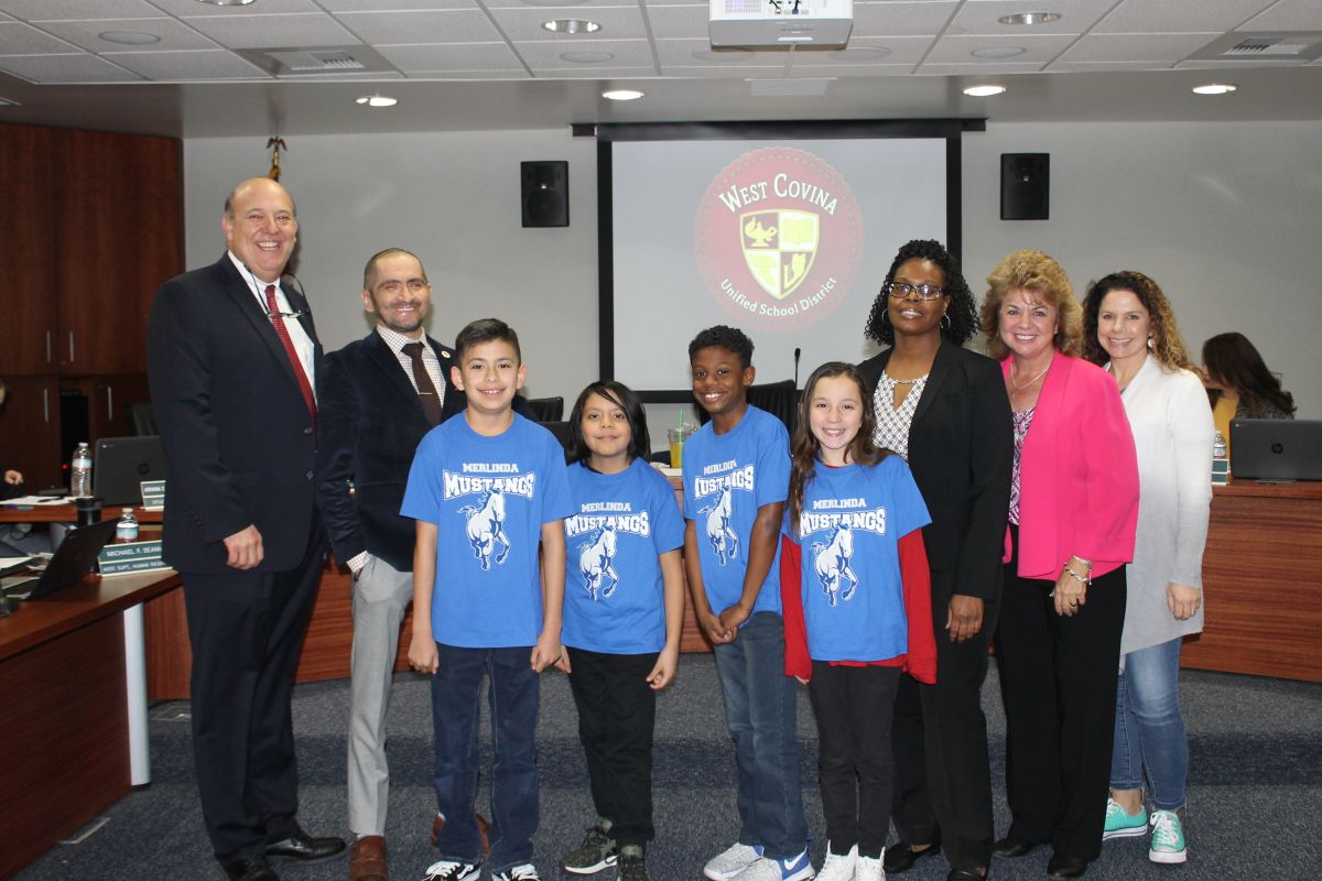 Merlinda students lead the School Board meeting in the flag salute ...