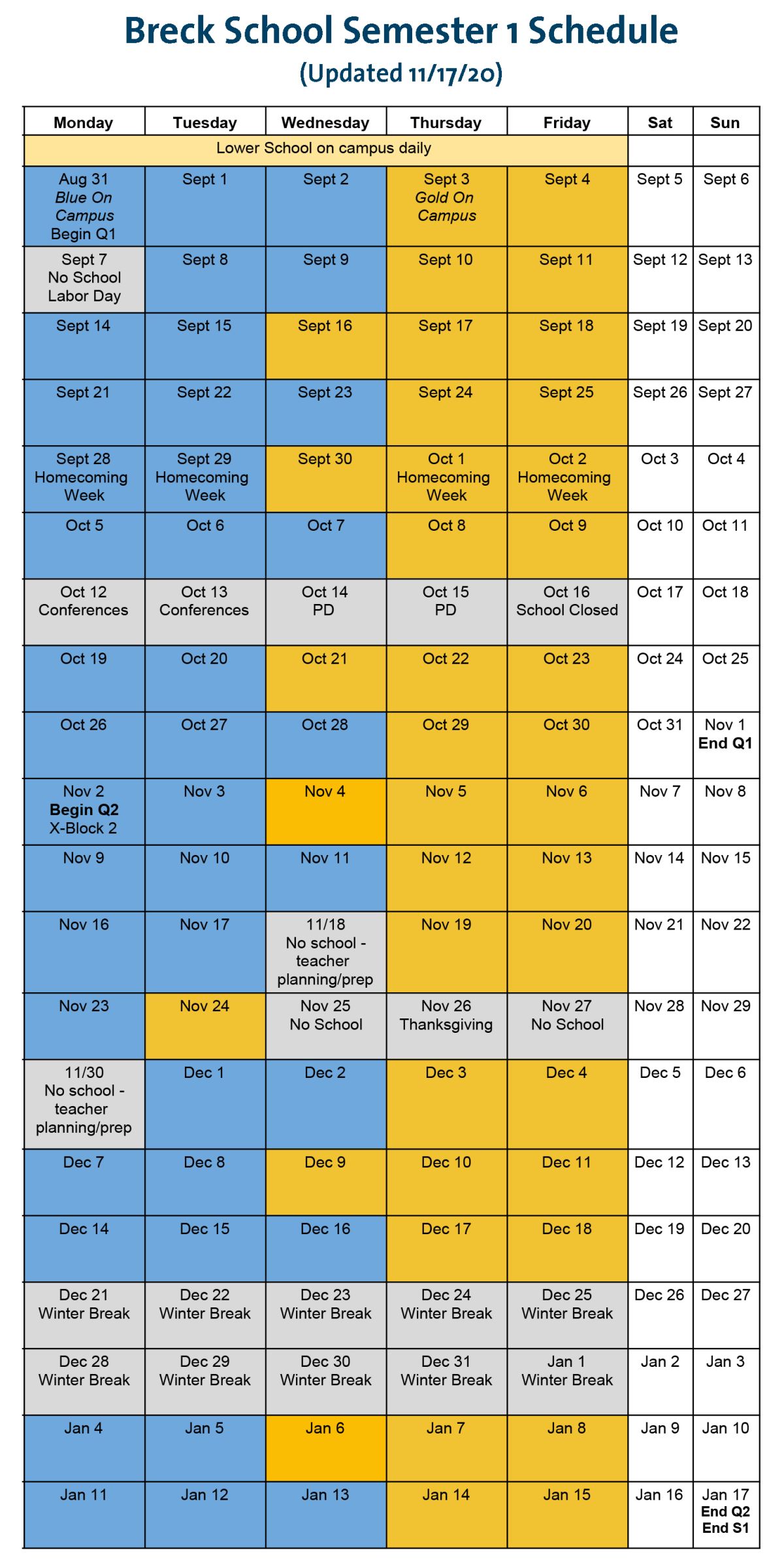 Semester 1 Calendar Post Details Breck School