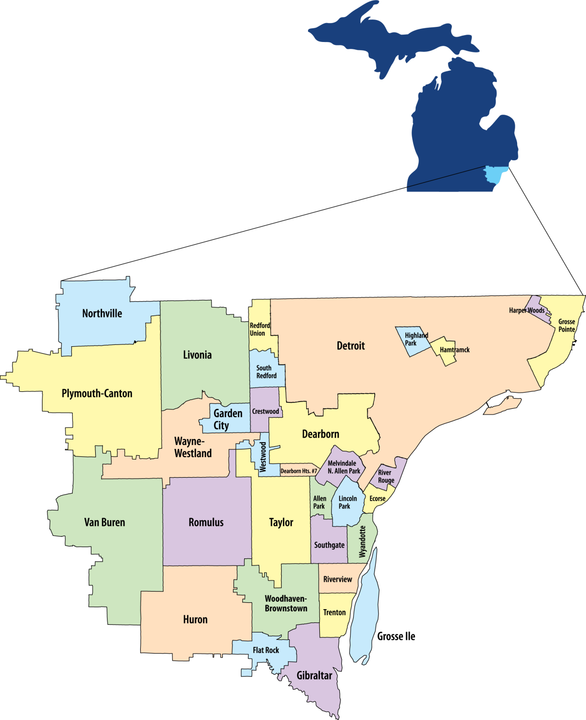 state of michigan county map with cities
