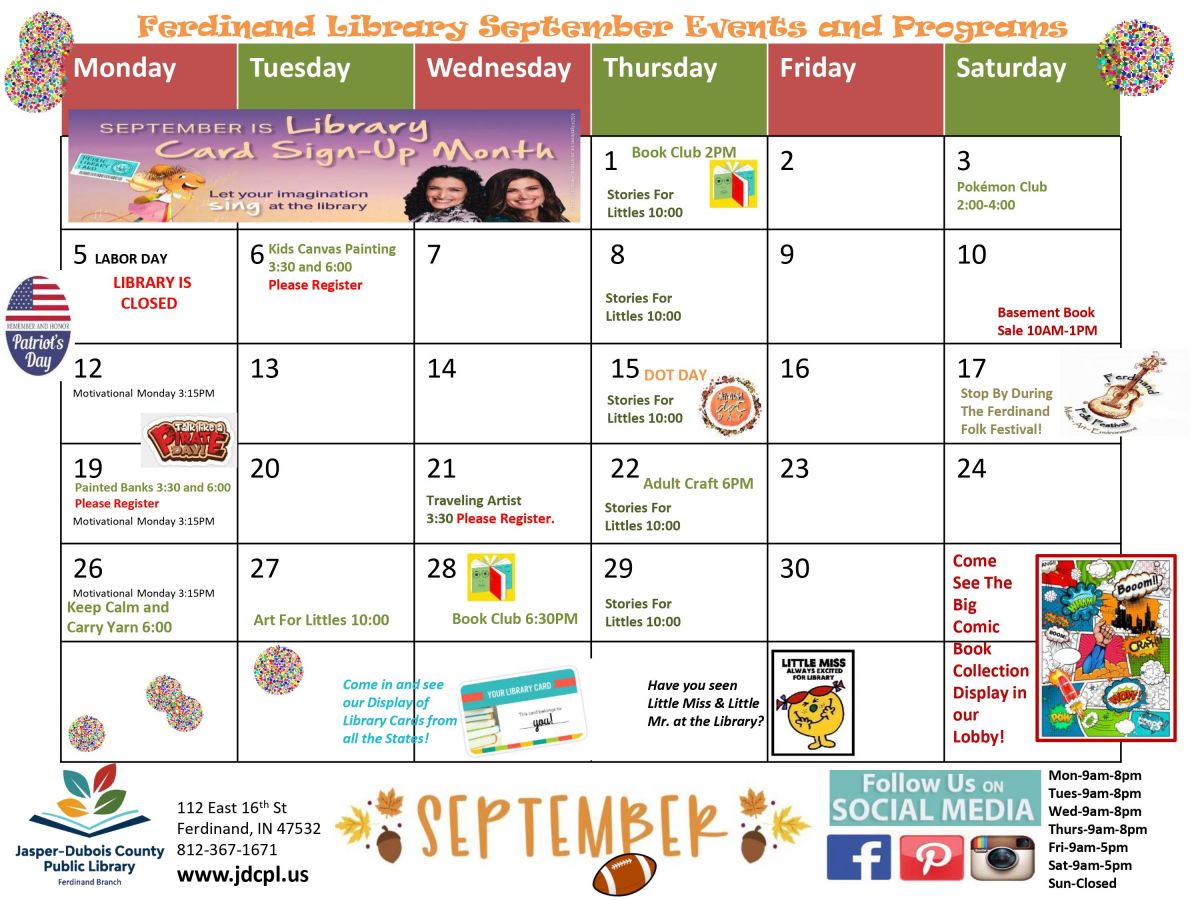 Ferdinand Library September Events & Programs: See attached for more ...