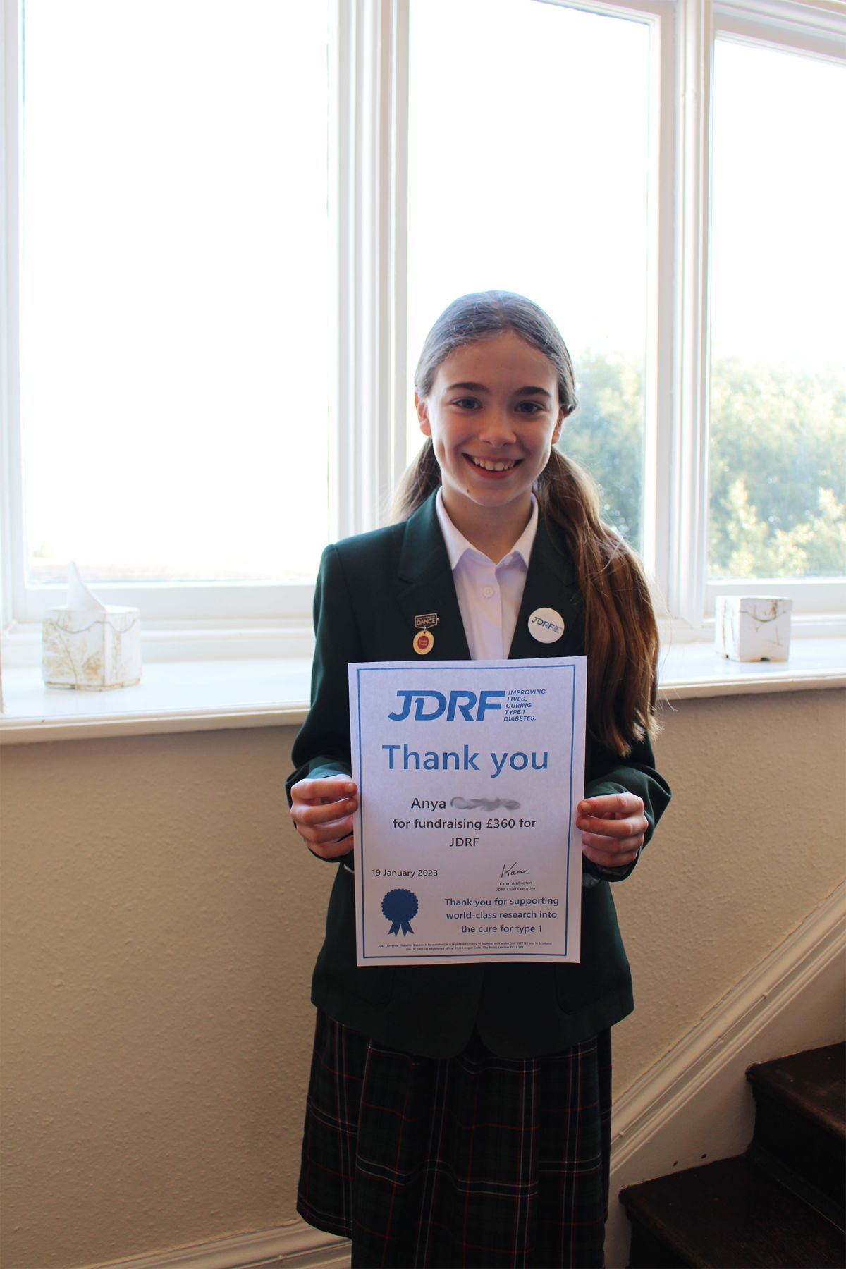 Year 7 pupil raises money for JDRF | Bede's News story