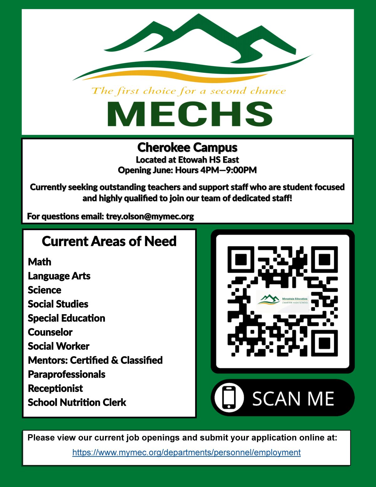 Mountain Ed Hiring for Cherokee Campus Post Detail