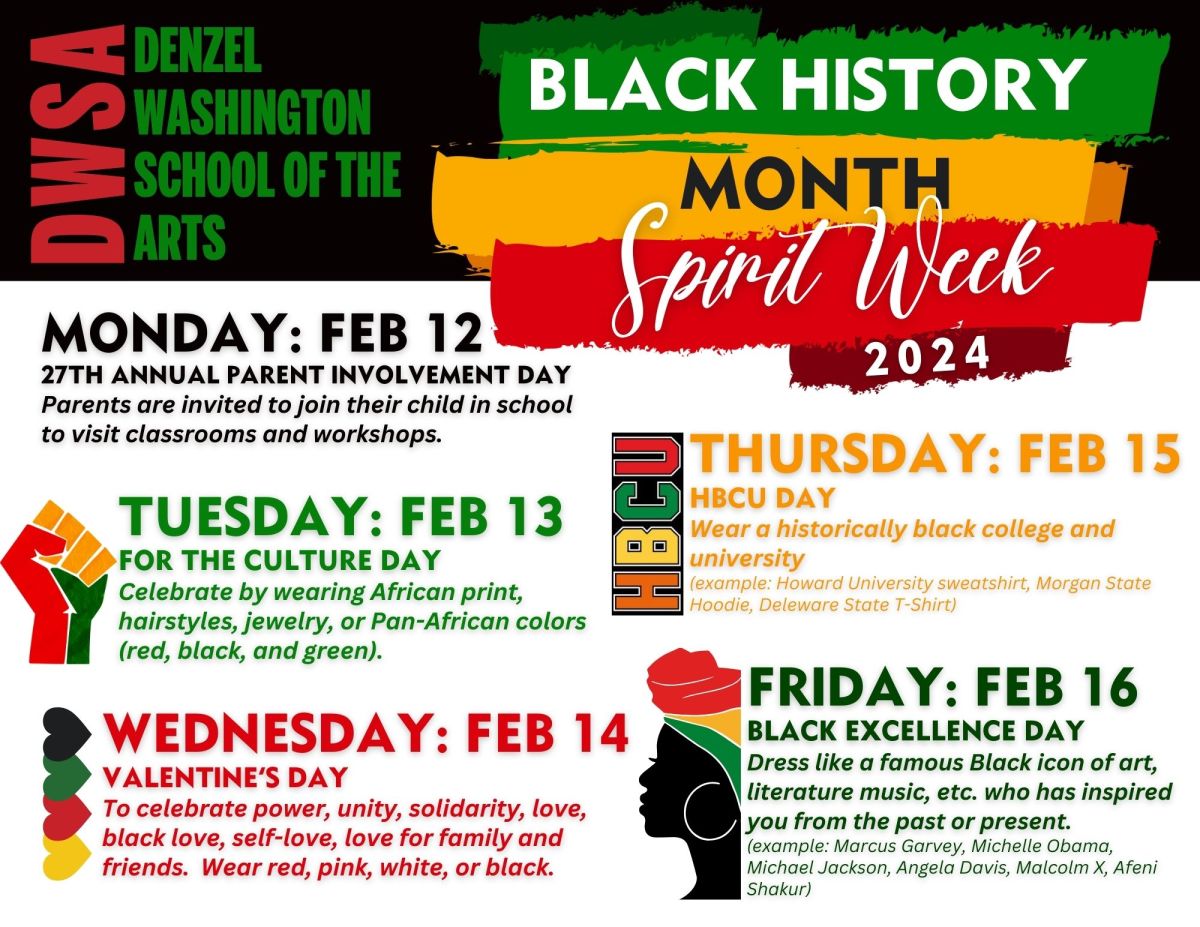 DWSA Black History Month Spirit Week 2024, Mon. Feb. 12 to Fri. Feb. 16,  2024