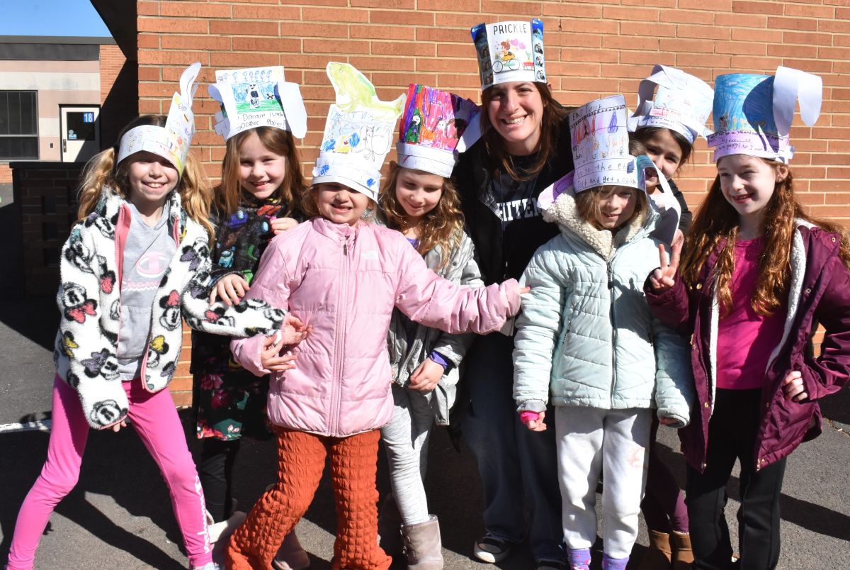 Whitemarsh Elementary School students wear "Hats of Many Dreams" WE