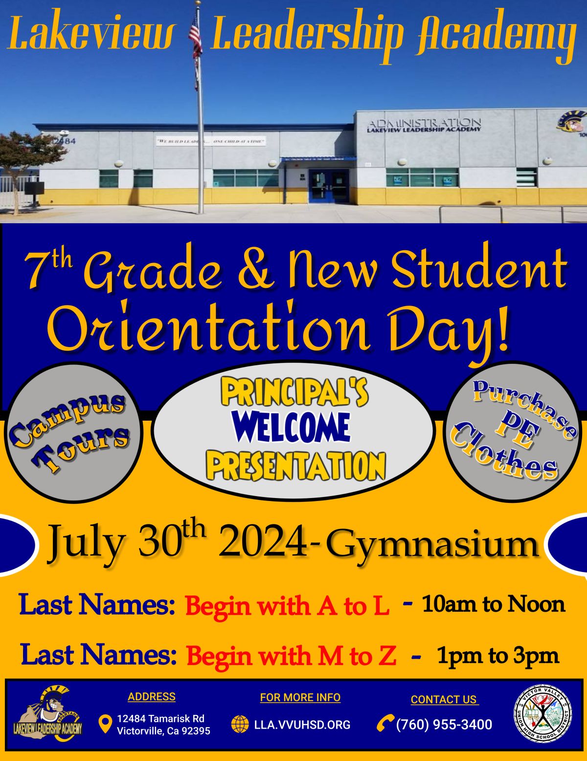 Incoming 7th Grade & New Student Orientation Day - July 30th! / Día de ...