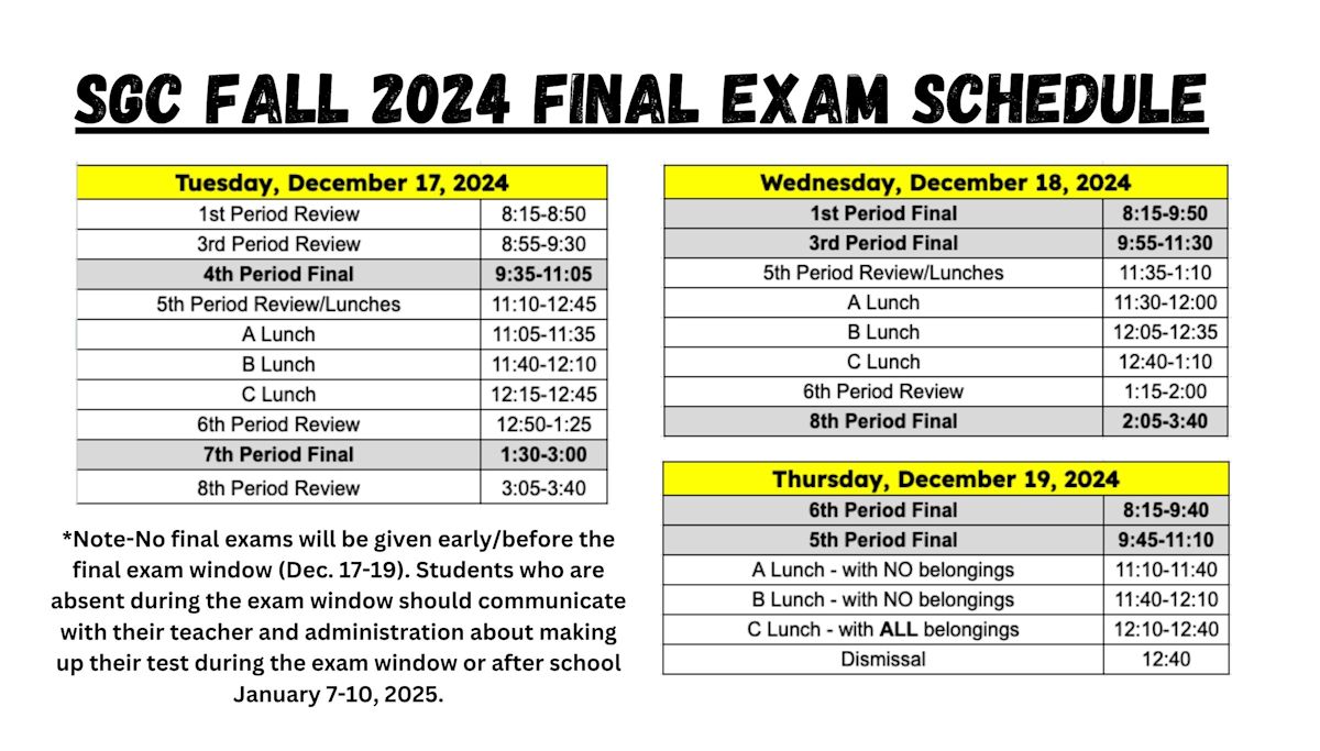 SGC Fall 2024 Exam Schedule Details