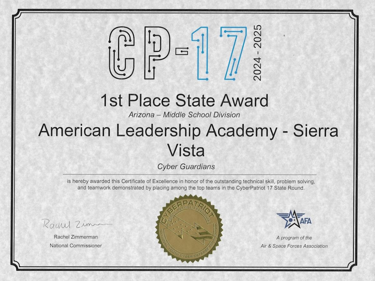 ALA Sierra Vista CyberPatriot Teams Dominate State Competition! Post