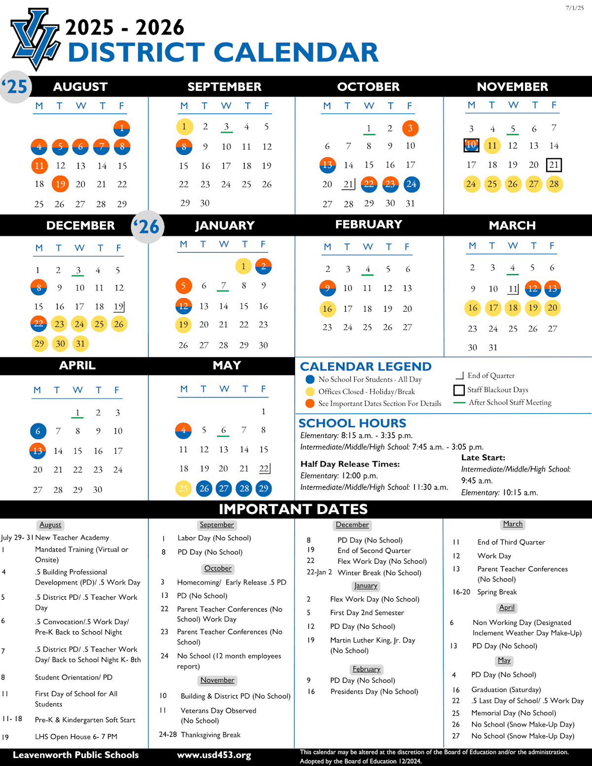 2025 - 26 District Calendar | Post Details
